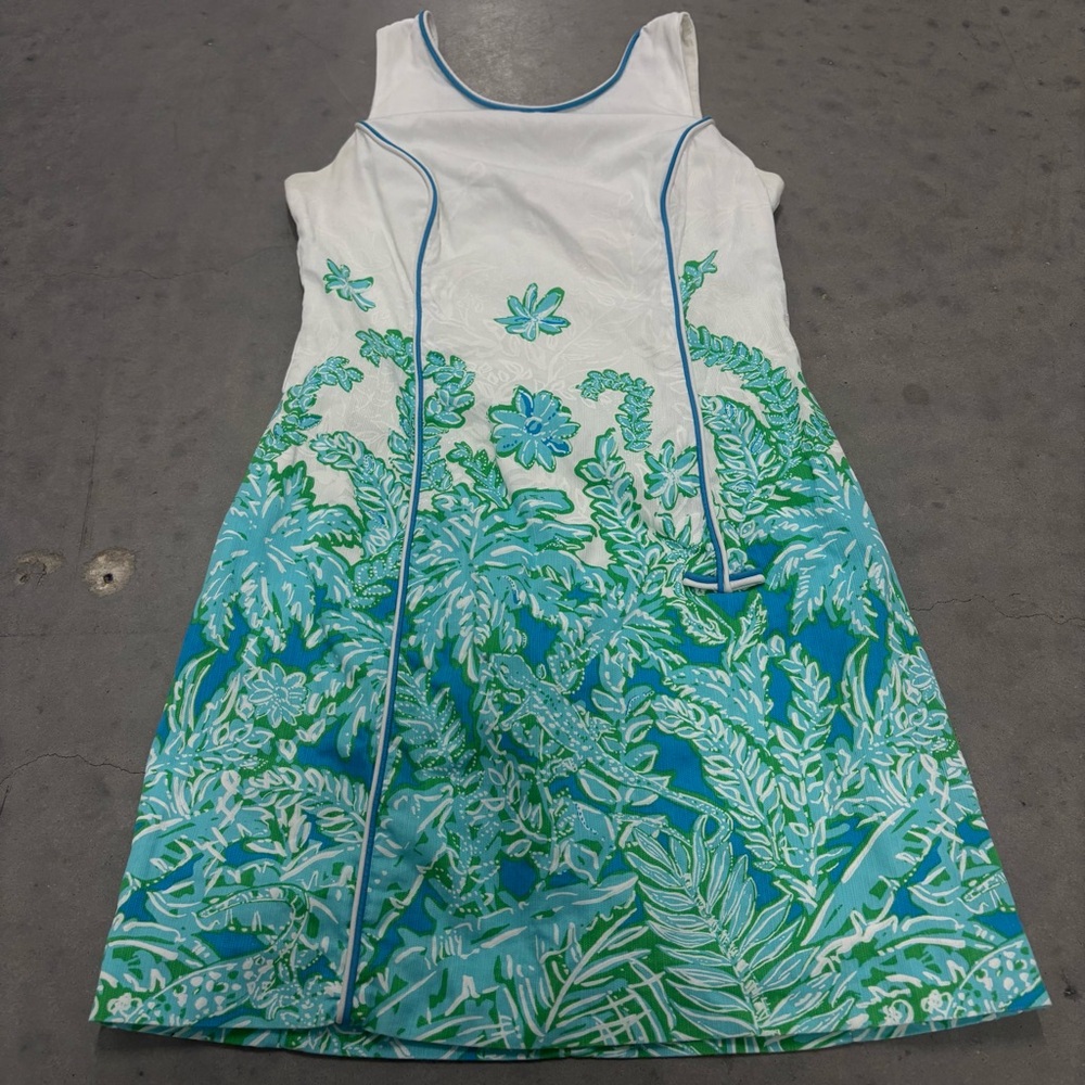 Lilly Pulitzer Floral Green White Shift Dress Carlow Palm Party Preppy Size 2